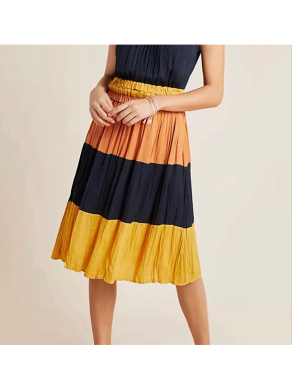 Women's Current Air Colorblock Midi Skirt M Yellow Navy Orange